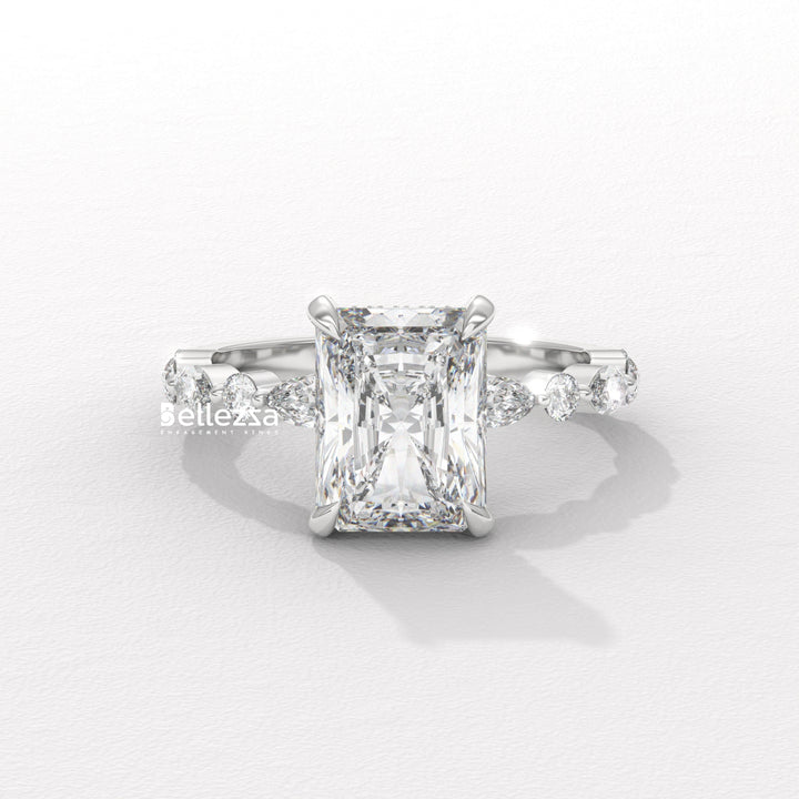 2.50-3.50CT Radiant Diamond Hidden Halo Pave Setting Lab Grown Engagement Ring