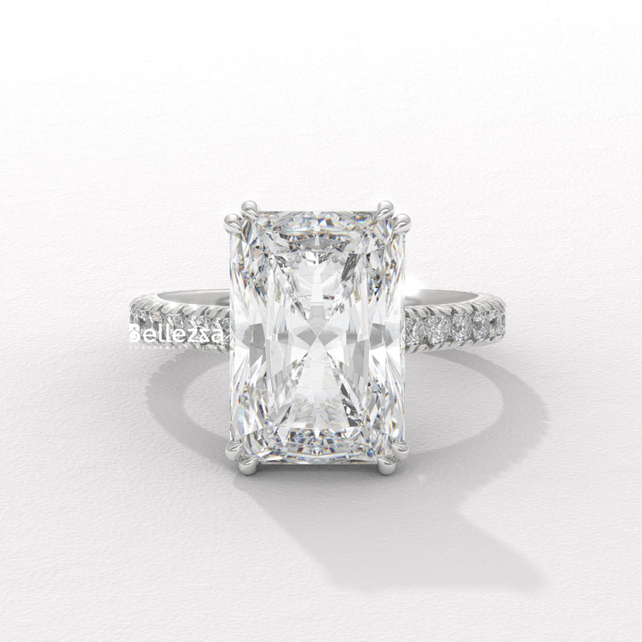 5.0-6.0CT Radiant Diamond Pave Setting Lab Grown Engagement Ring