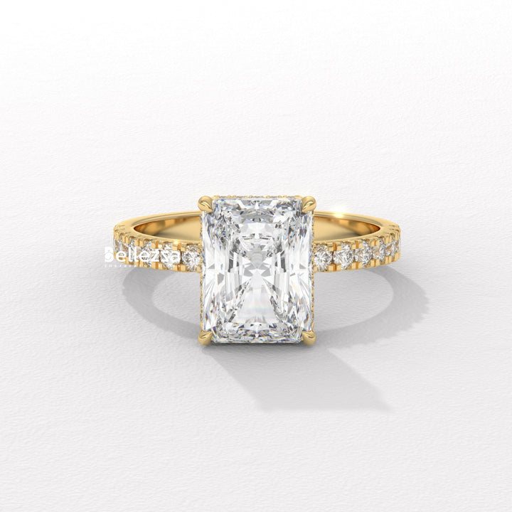 1.50-2.50CT Radiant Cut CVD Diamond Pave Setting Engagement Ring