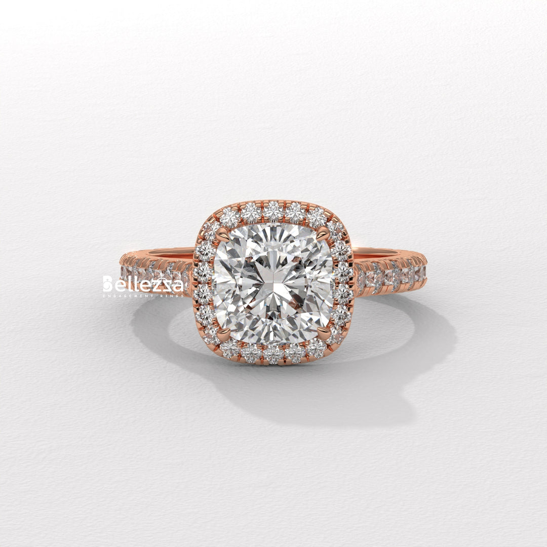 1.0-2.0CT Cushion Cut Halo Pave Setting CVD Diamond Engagement Ring