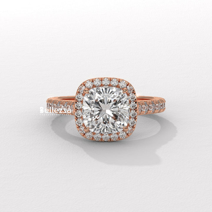 1.0-2.0CT Cushion Cut Halo Pave Setting CVD Diamond Engagement Ring
