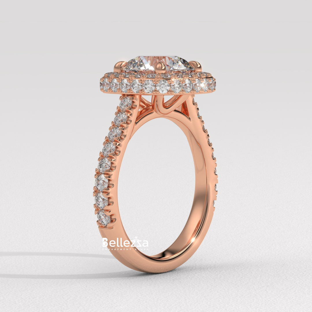 2.0-3.0CT Round Cut Halo Pave Setting Lab Grown Engagement Ring
