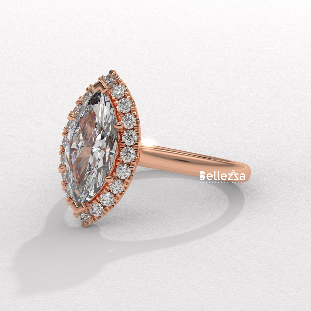1.50-2.50CT Marquise Cut CVD Diamond Halo Setting Engagement Ring
