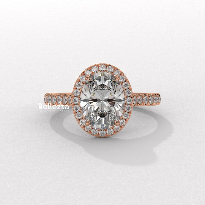 1.50-2.50CT Oval Cut CVD Diamond Halo Pave Setting Engagement Ring