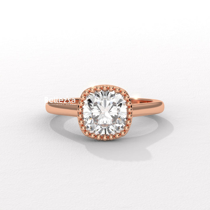 1.0-2.0CT Cushion Diamond Vintage Bezel Setting Lab Grown Engagement Ring