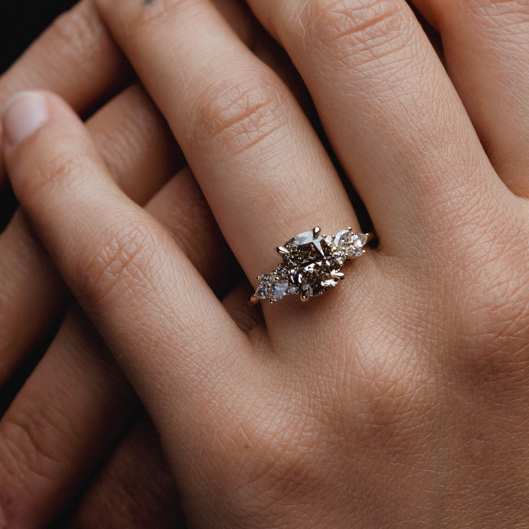 2.0CT Champagne Elongated Cushion Diamond Cluster Setting Lab Grown Ring