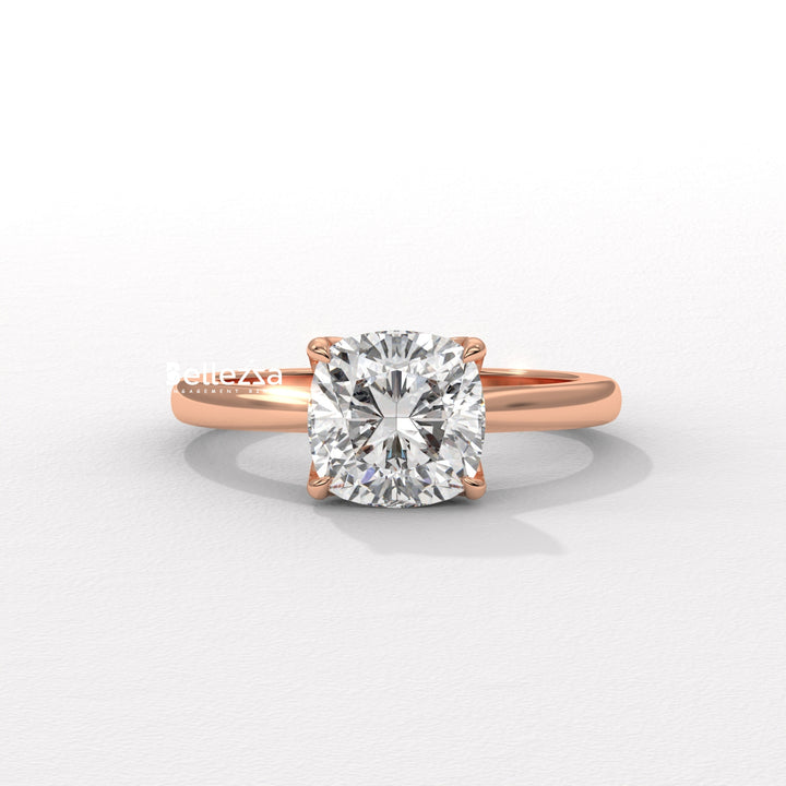 1.0-2.0CT Cushion Diamond Solitaire Setting Lab Grown Engagement Ring