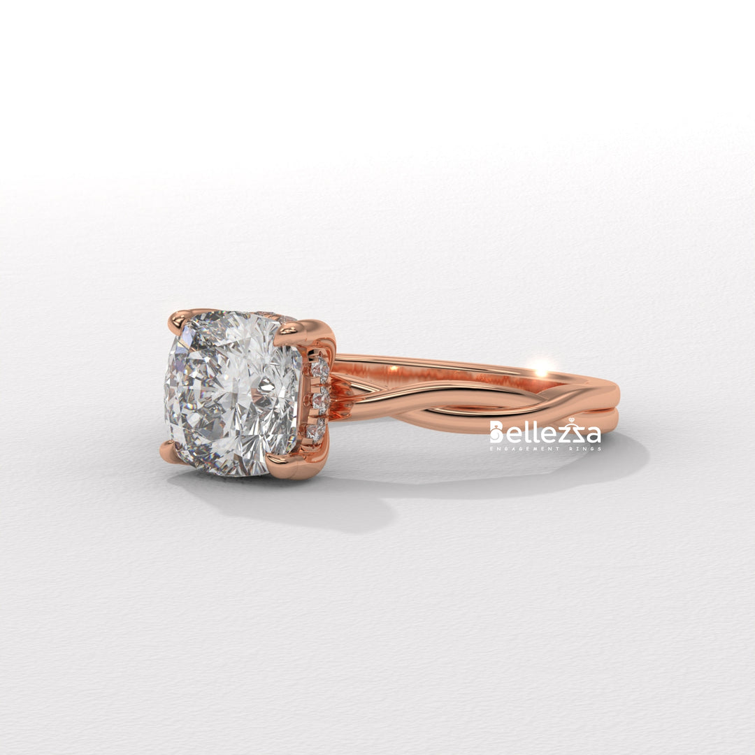 1.50-2.50CT Cushion Cut CVD Diamond Twisted Engagement Ring