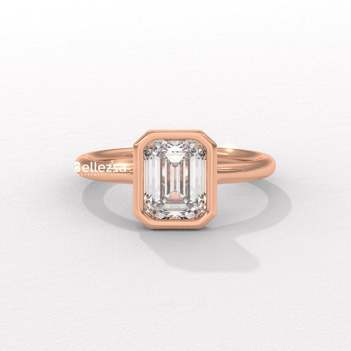 1.0-2.0CT Emerald Cut Bezel Setting Lab Grown Engagement Ring