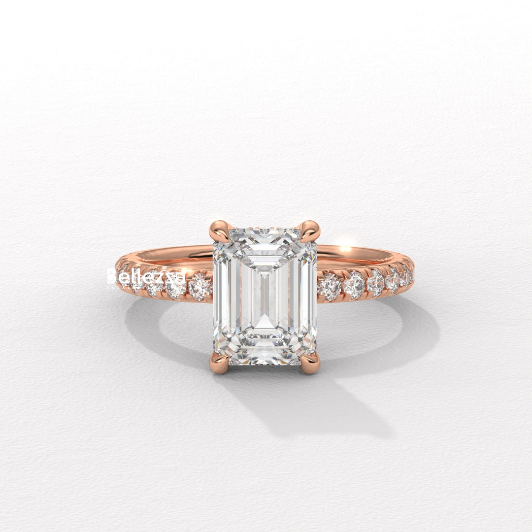1.50-2.50CT Emerald Cut Lab Grown Diamond Pave Setting Engagement Ring