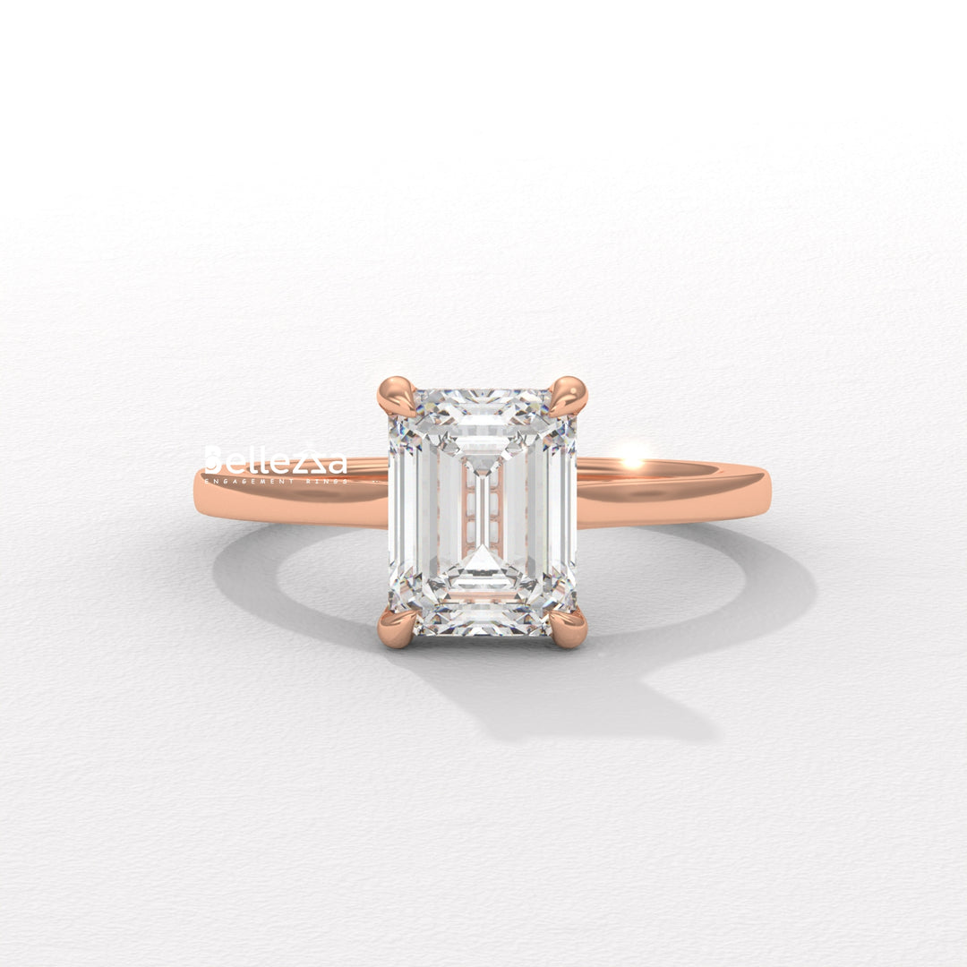 1.50-2.50CT Emerald Diamond Hidden Halo Lab Grown Engagement Ring