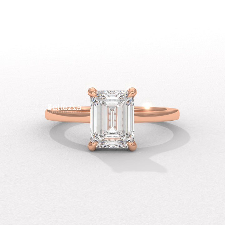 1.50-2.50CT Emerald Diamond Hidden Halo Lab Grown Engagement Ring