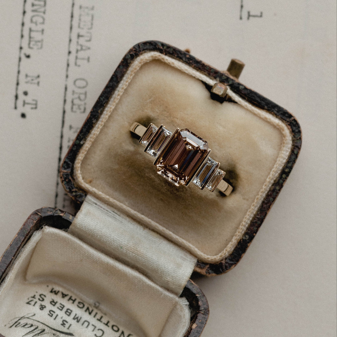 2.0CT Champagne Emerald Cut Five Stone Lab Grown Engagement Ring