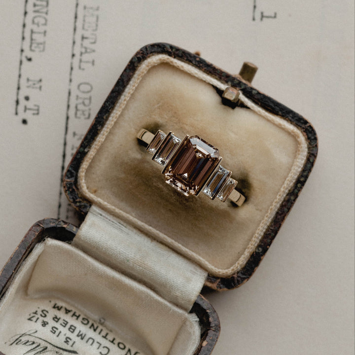 2.0CT Champagne Emerald Cut Five Stone Lab Grown Engagement Ring