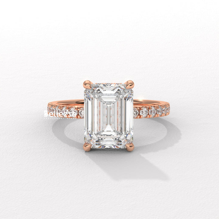 2.50-3.50CT Emerald Cut Pave Setting Lab Grown Engagement Ring