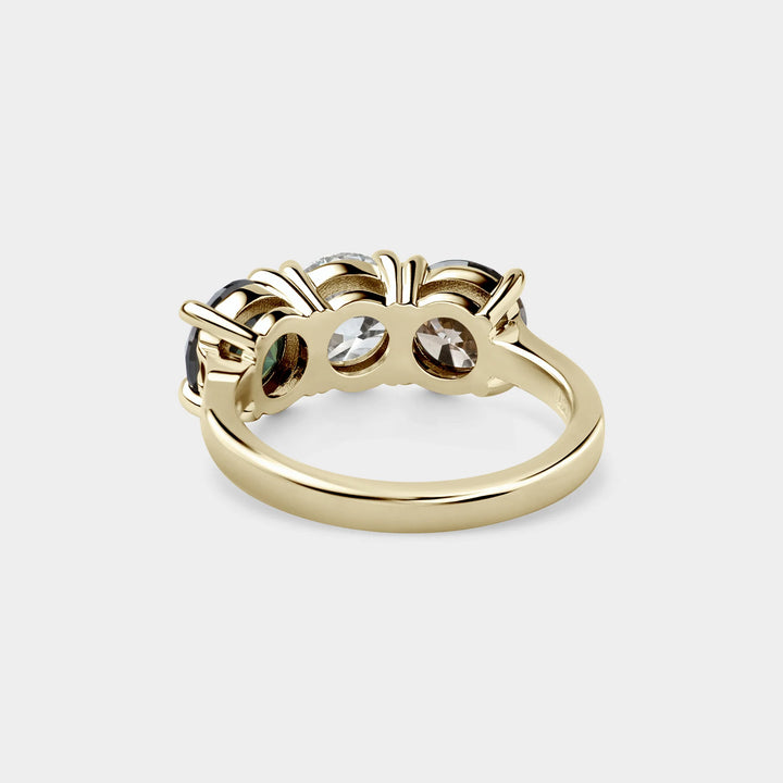 Round Diamond Three Stone White, Champagne & Green Sapphire Lab Grown Ring