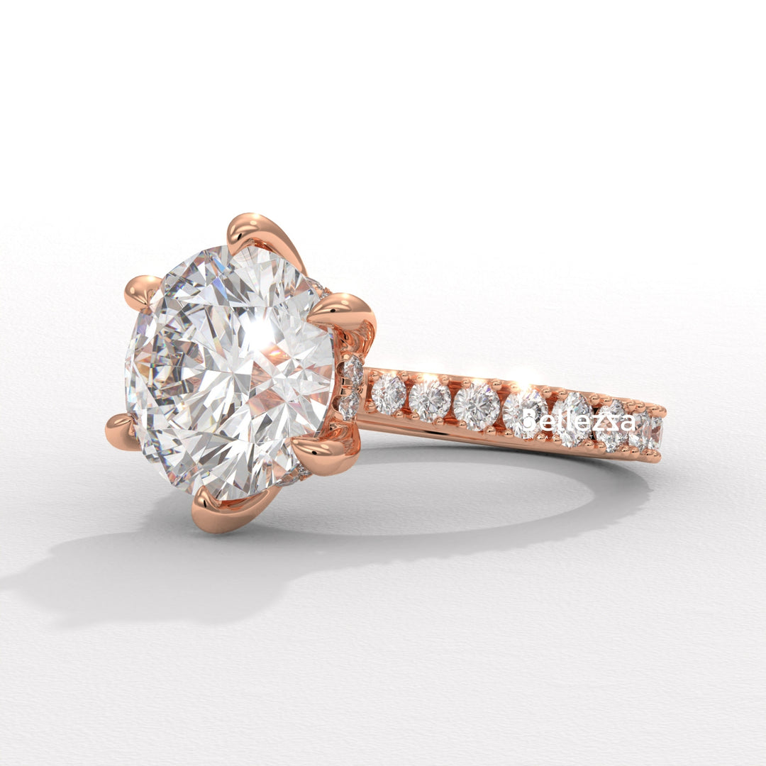 1.50-2.50CT Round Diamond Pave Setting Lab Grown Engagement Ring