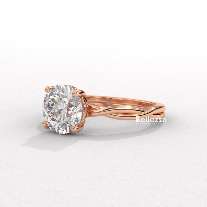 1.0-2.0CT Round Diamond HIdden Halo Twisted Lab Grown Engagement Ring