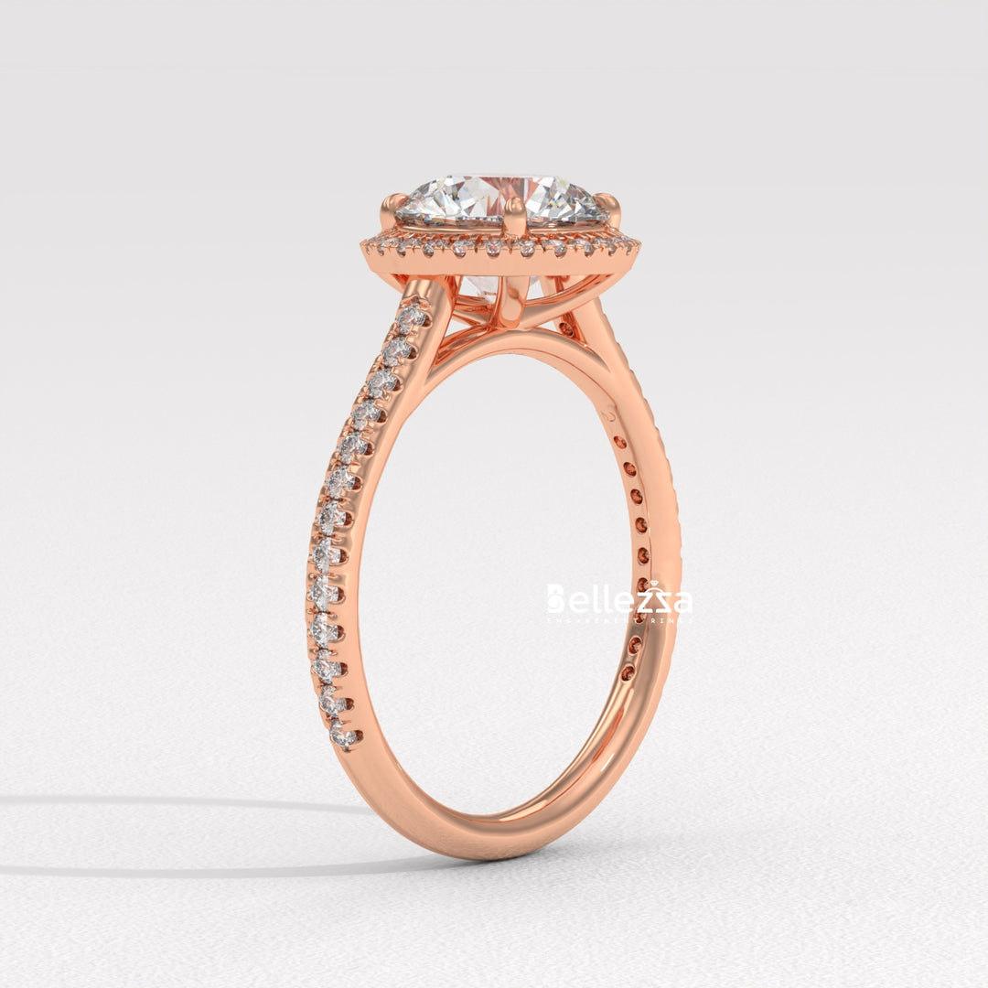 1.50-2.50CT Round Cut Halo Pave Setting CVD Diamond Moissanite Engagement Ring