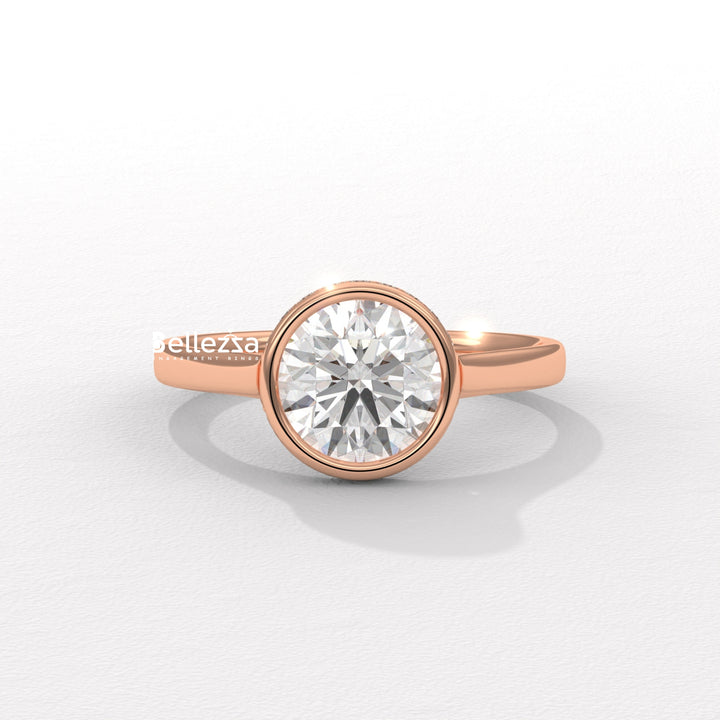 1.50-2.50CT Round Diamond Bezel Setting Lab Grown Engagement Ring