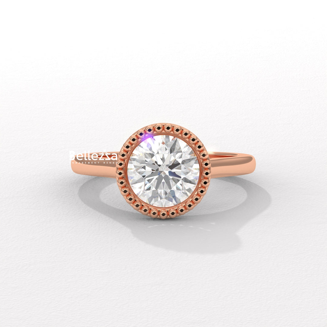 1.0-2.0CT Round Diamond Vintage Bezel Setting Lab Grown Engagement Ring