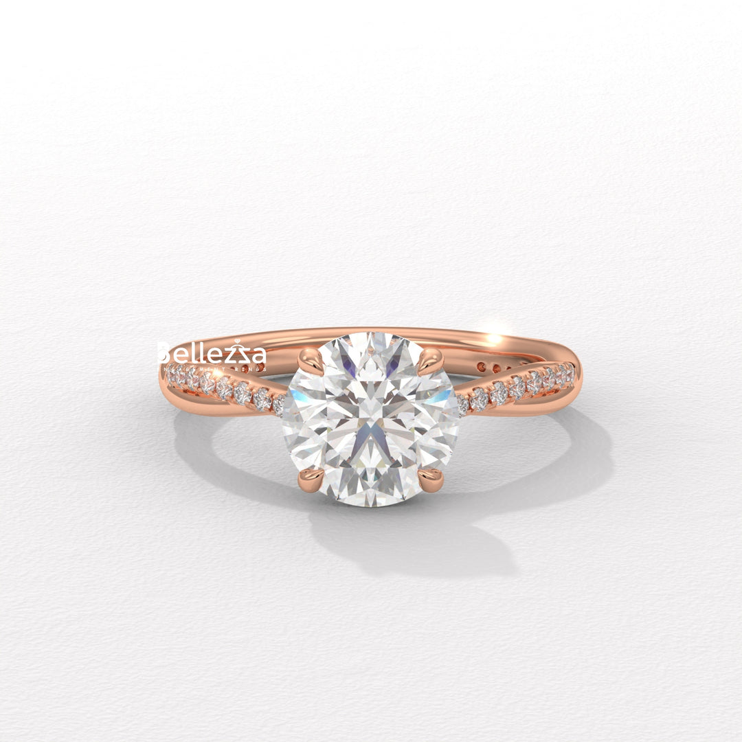 1.50-2.50CT Round Cut Twisted Pave Setting Lab Grown Engagement Ring