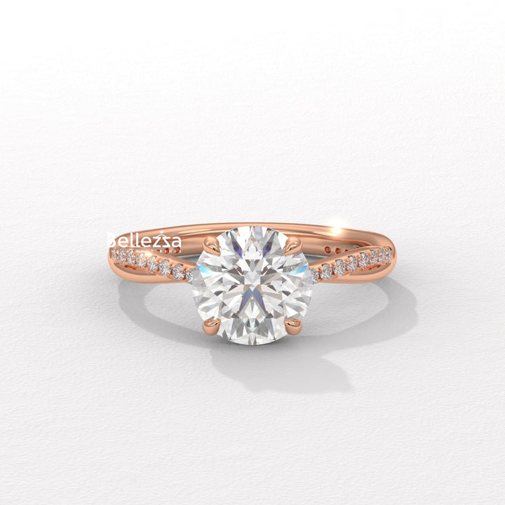 1.50-2.50CT Round Cut Twisted Pave Setting Lab Grown Engagement Ring