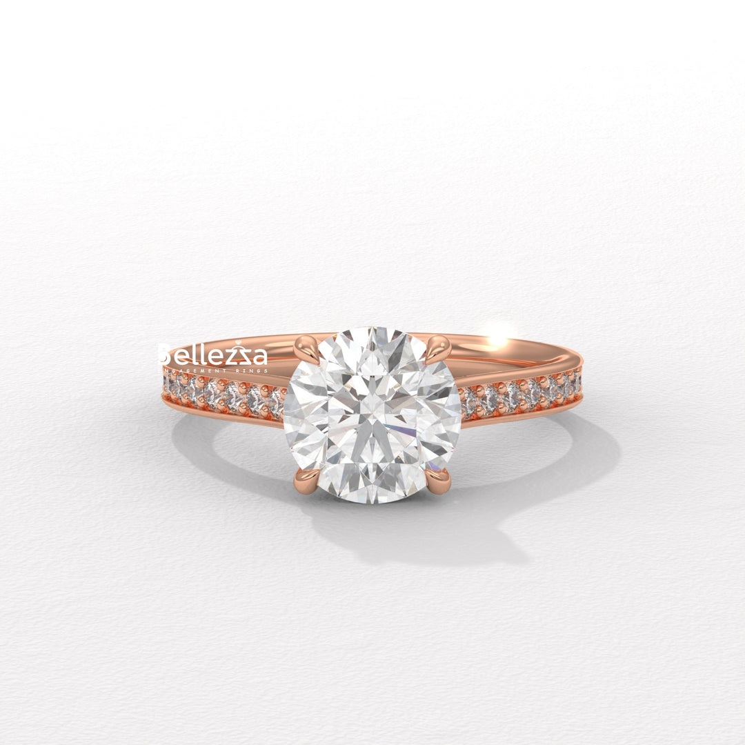 1.50-2.50CT Round Diamond Pave Setting Lab Grown Engagement Ring