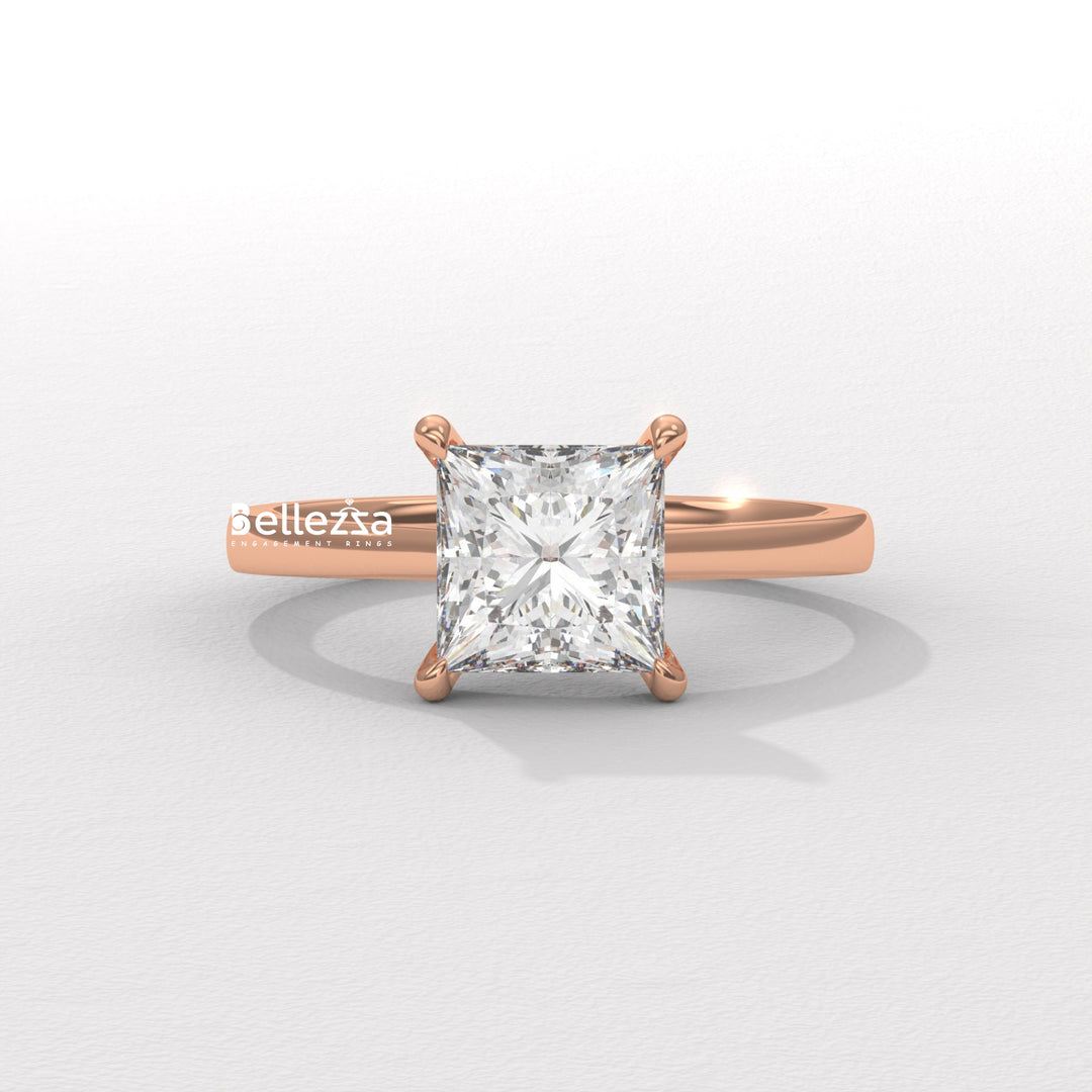 1.0-2.0CT Princess Diamond Solitaire Setting Lab Grown Engagement Ring