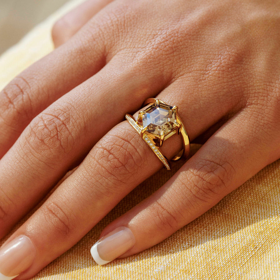4.0CT Fancy Yellow Brown Hexagon Diamond Unique Lab Grown Engagement Ring