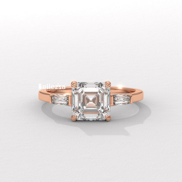 1.50-2.50CT Asscher Diamond Three Stone Lab Grown Engagement Ring