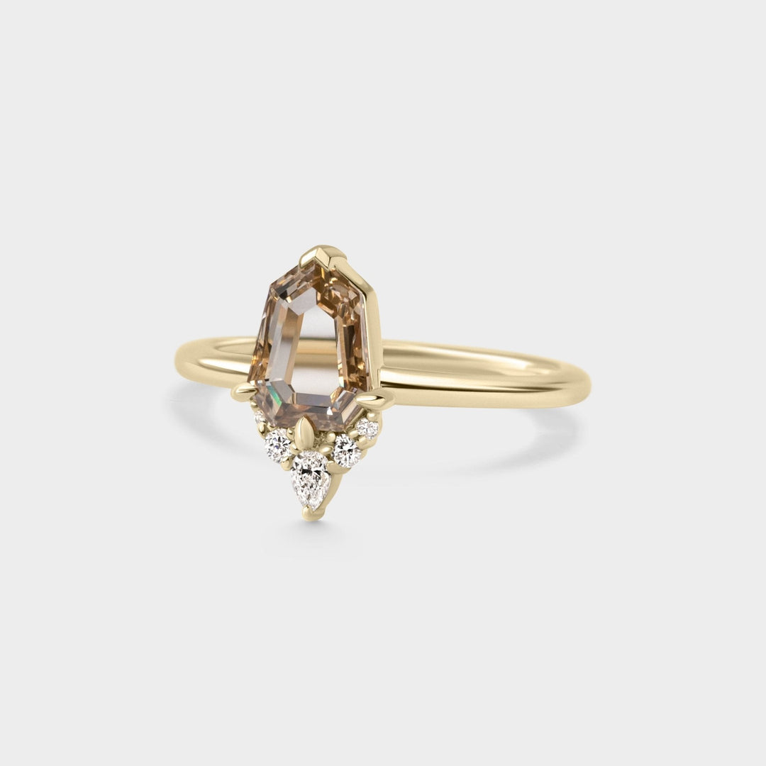 1.0CT Champagne Shield Cut Cluster Setting Lab Grown Engagement Ring