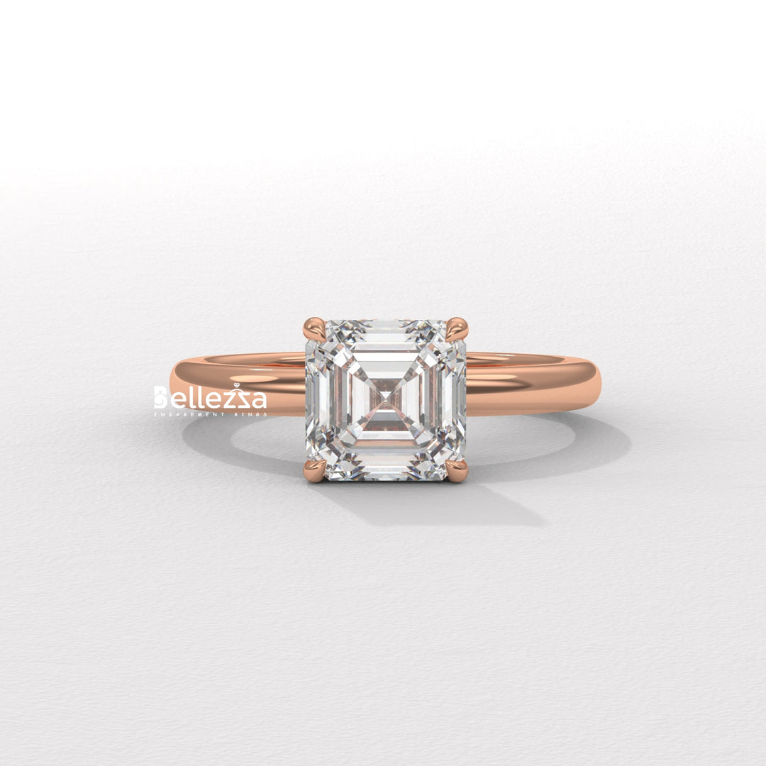 1.50-2.50CT Asscher Cut Diamond Hidden Halo Lab Grown Engagement Ring