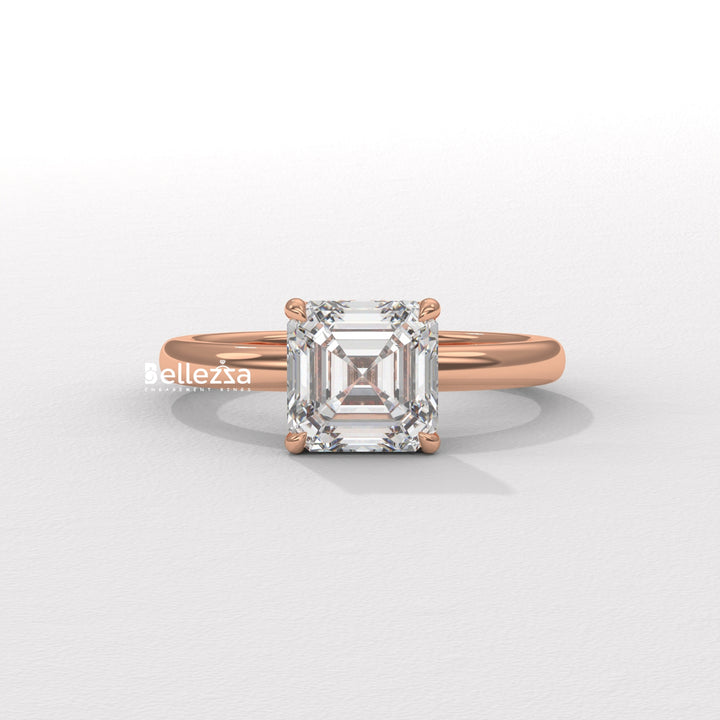 1.50-2.50CT Asscher Cut Diamond Hidden Halo Lab Grown Engagement Ring