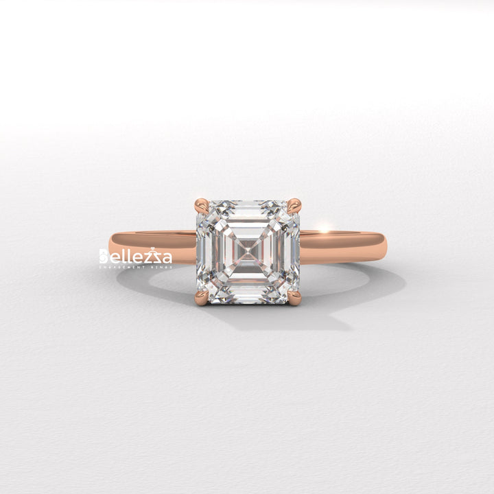 1.50-2.50CT Asscher Cut CVD Diamond Hidden Halo Setting Engagement Ring