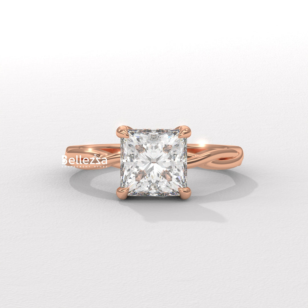1.50-2.50CT Princess Diamond Twisted Hidden Halo Lab Grown Engagement Ring