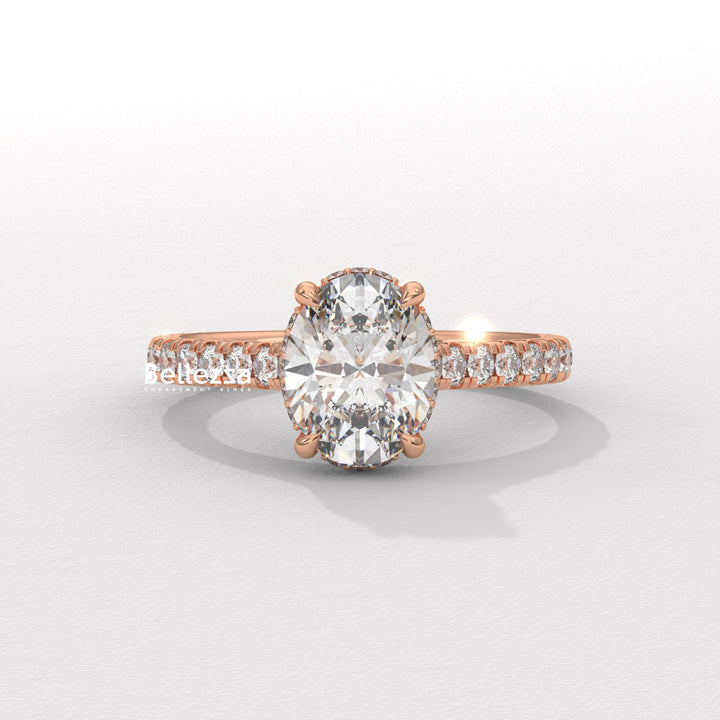 1.0-2.0CT Oval Diamond Pave Setting Hidden Halo Lab Grown Engagement Ring