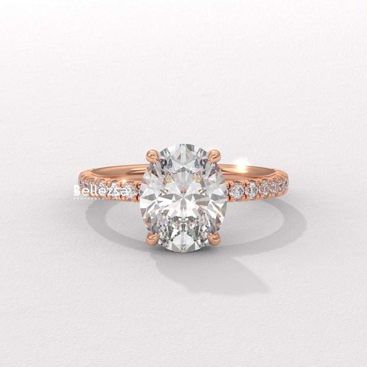2.0-3.0CT Oval Diamond Pave Setting Lab Grown Engagement Ring