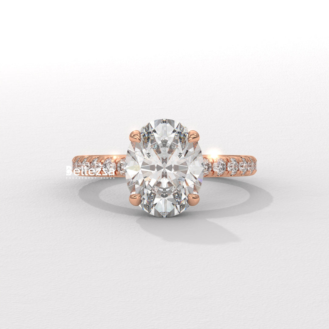 1.50-2.50CT Oval Cut CVD Diamond Pave Setting Engagement Ring