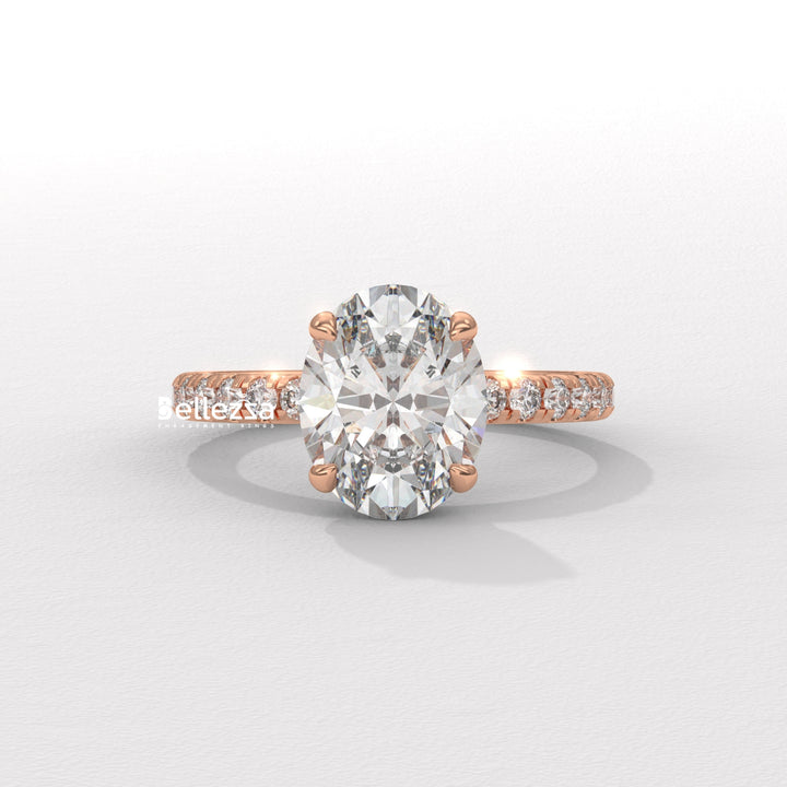 1.50-2.50CT Oval Cut CVD Diamond Pave Setting Engagement Ring