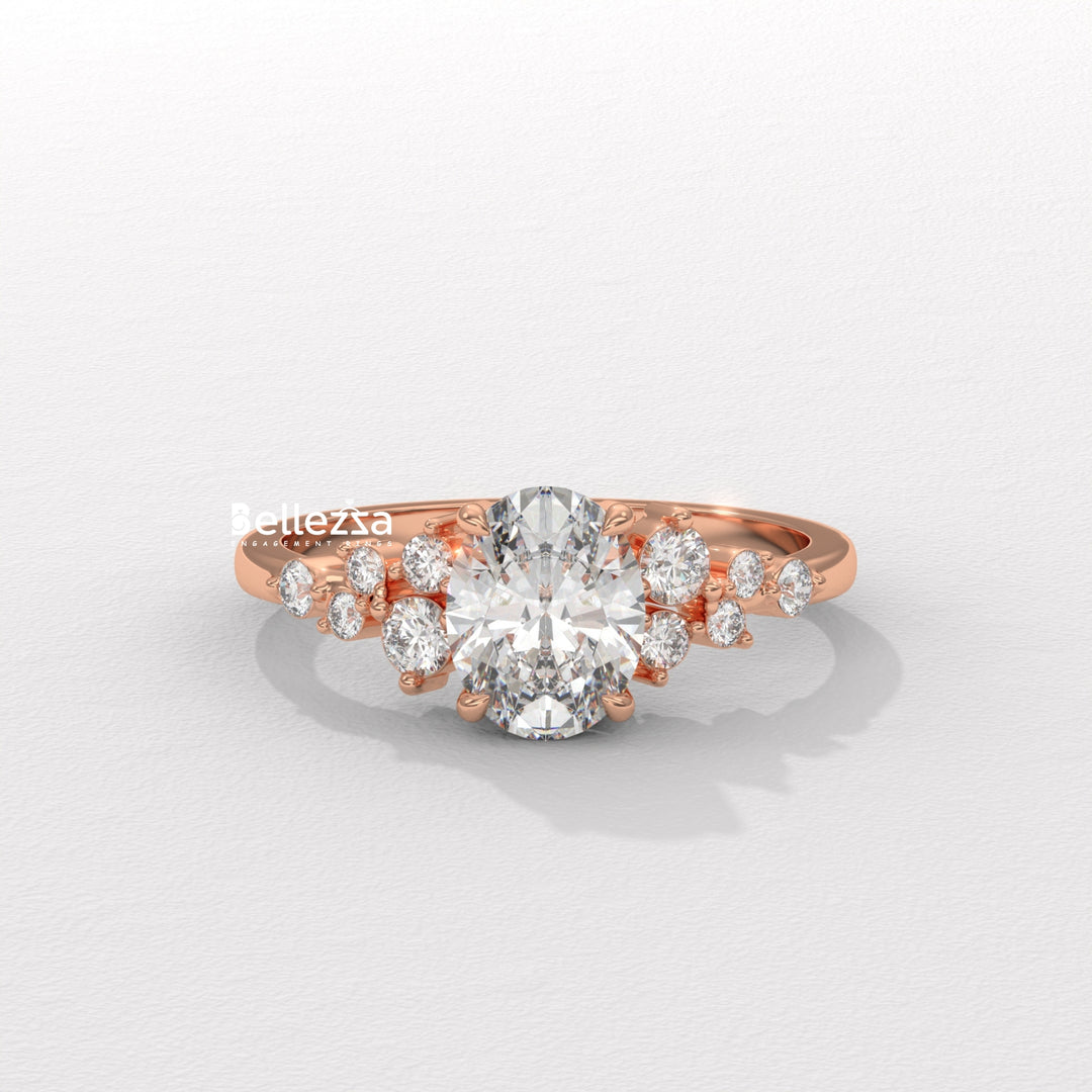 1.50-2.50CT Oval Diamond Cluster Setting Lab Grown Engagement Ring