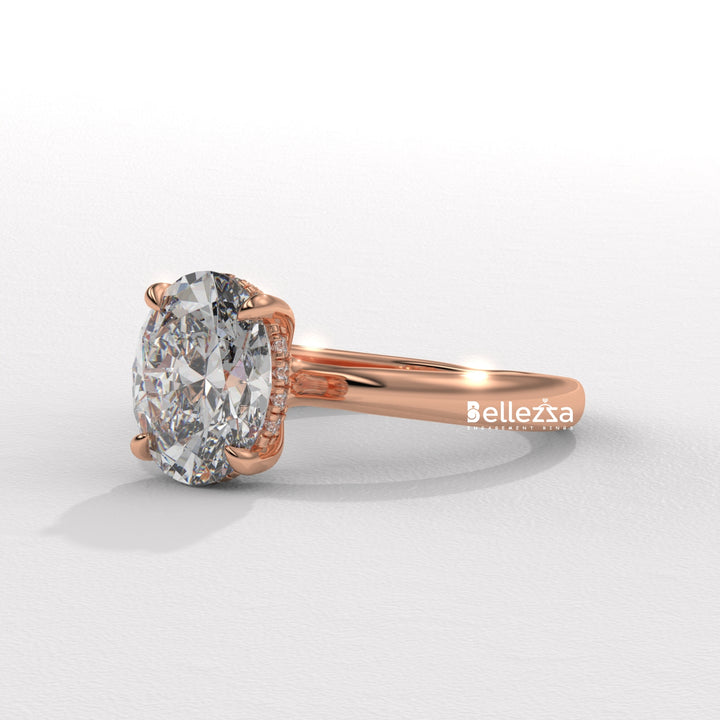 1.50-2.50CT Oval Cut Hidden Halo CVD Diamond Engagement Ring