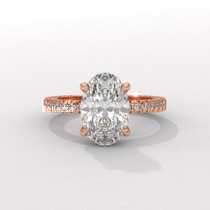 2.50-3.50CT Oval Diamond Three Side Pave Setting Lab Grown Engagement Ring