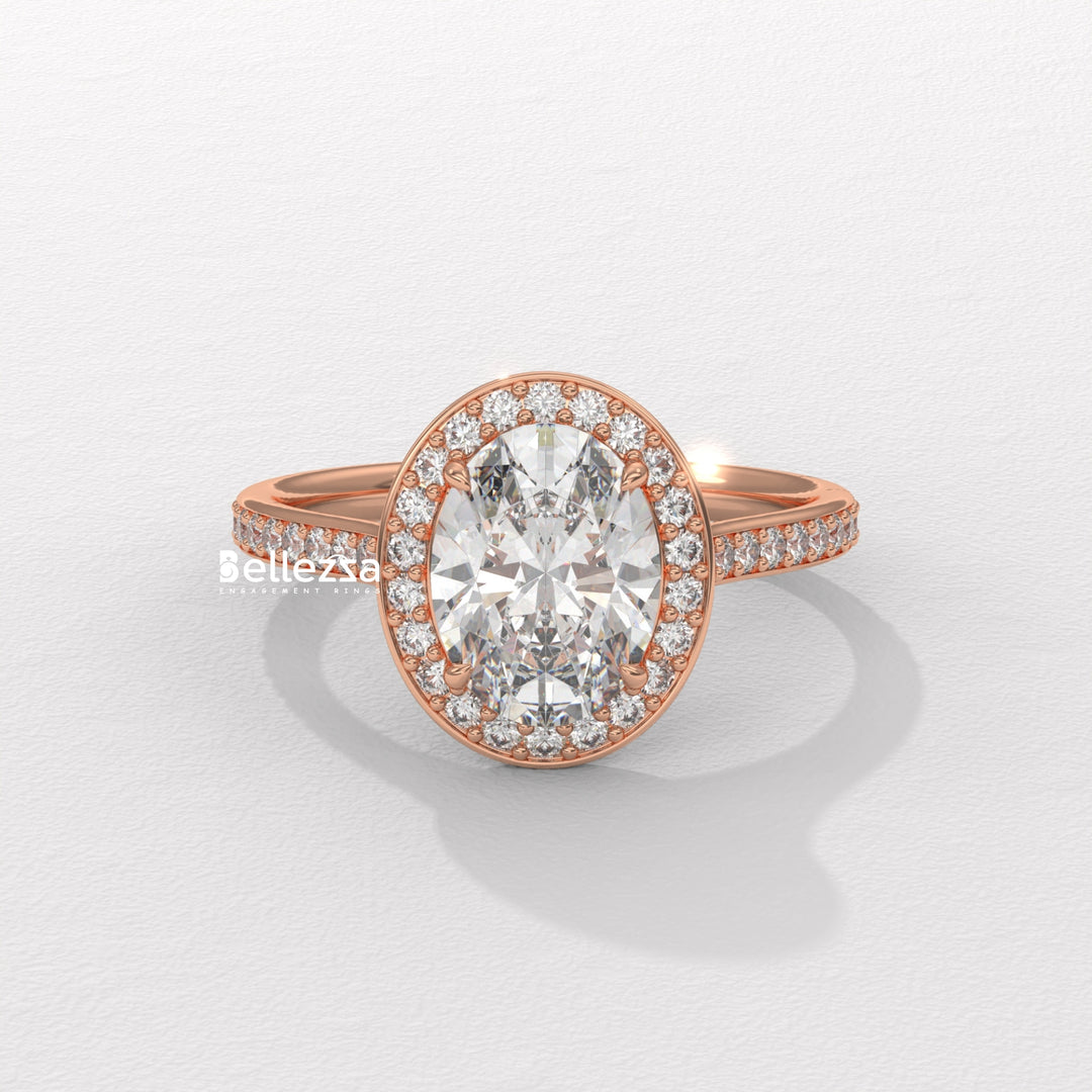 2.0-3.0CT Oval Cut Halo Pave Setting Lab Grown Diamond Engagement Ring