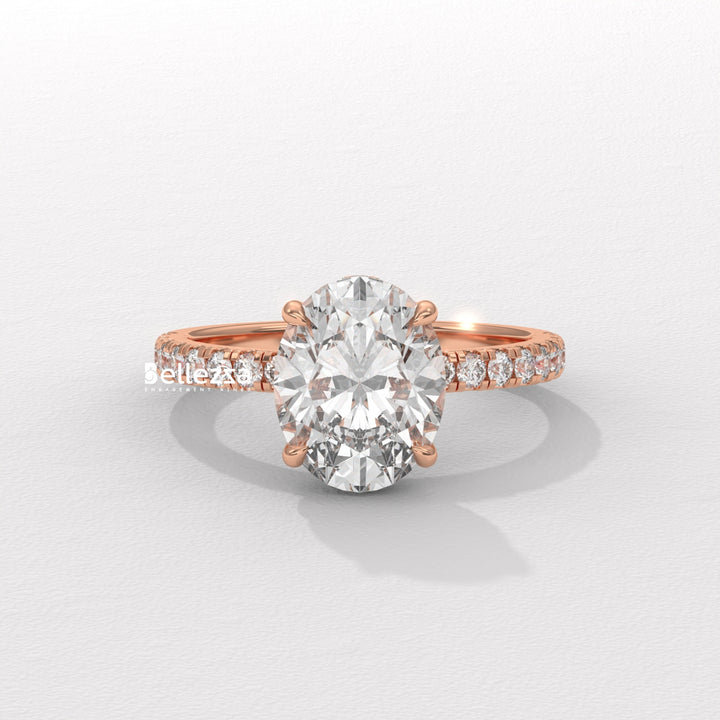 1.50-2.50CT Oval Diamond Pave Setting Lab Grown Engagement Ring