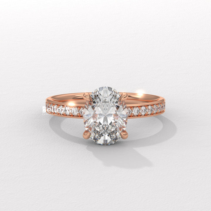 2.0-3.0CT Oval Diamond Pave Setting Lab Grown Engagement Ring
