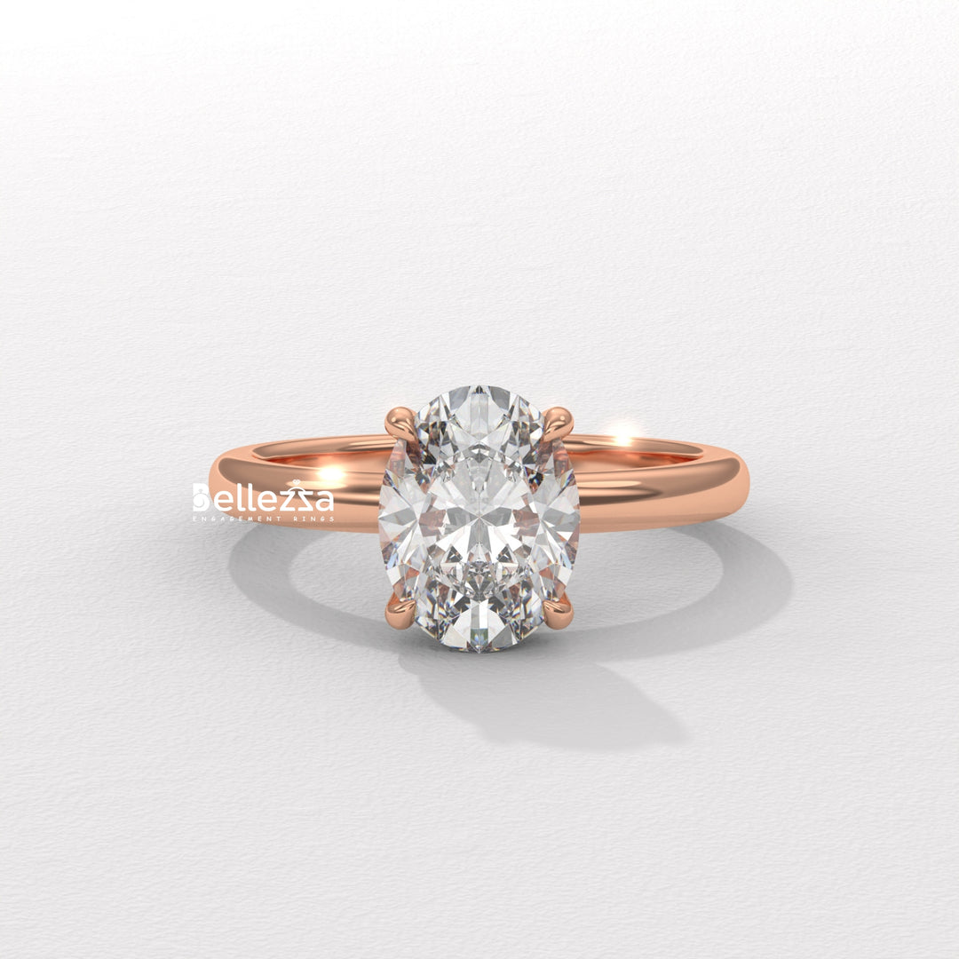 1.0-2.0CT Oval Cut Hidden Halo Lab Grown Engagement Ring