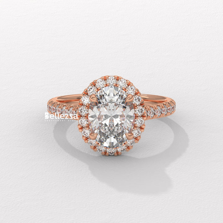 1.50-2.50CT Oval Cut CVD Diamond Halo Pave Setting Engagement Ring