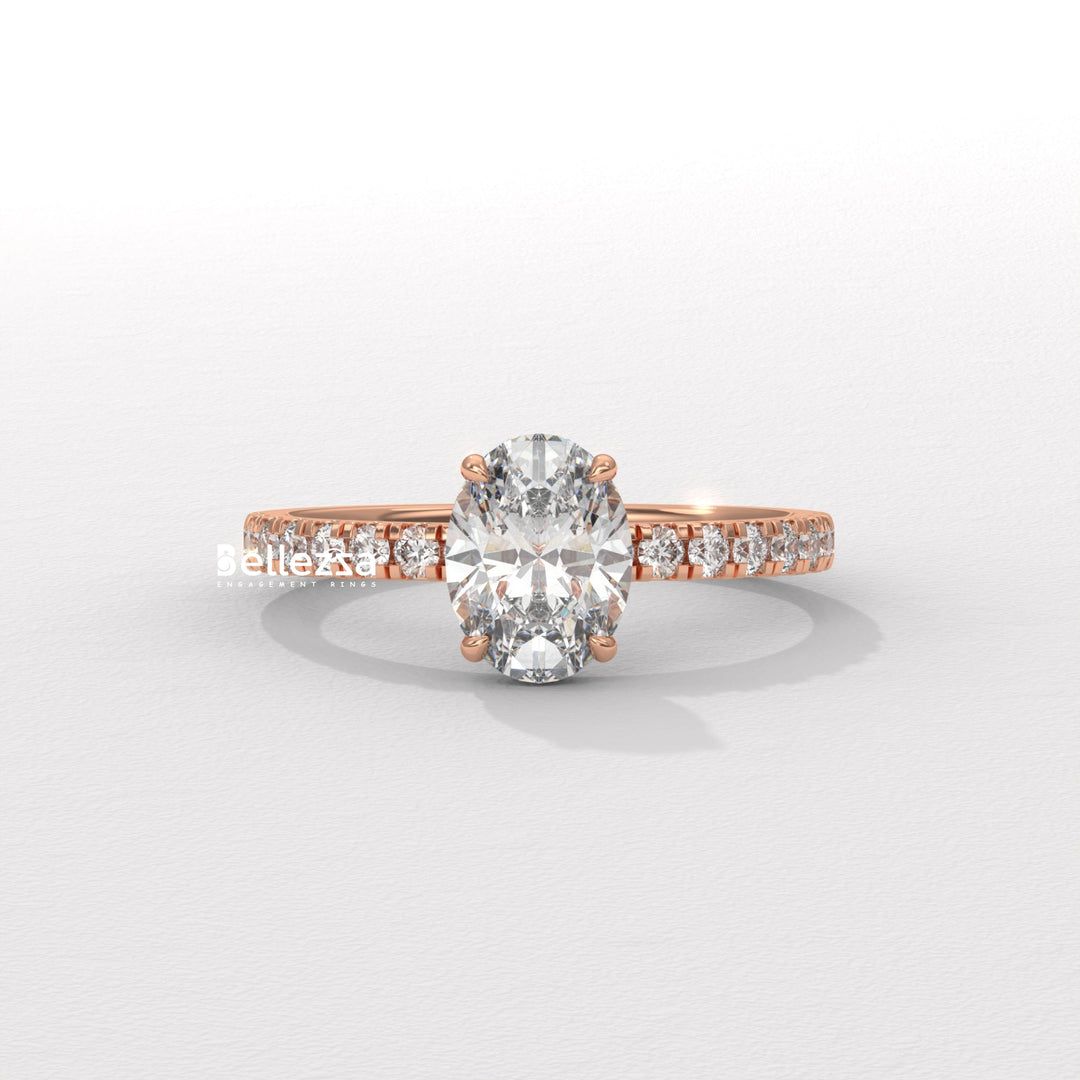 1.0-2.0CT Oval Daimond Pave Setting Lab Grown Engagement Ring