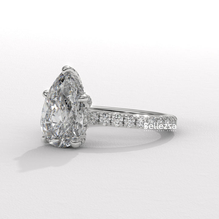 1.50-2.50CT Pear Cut Lab Grown Diamond Pave Setting Engagement Ring